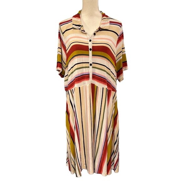 torrid Dresses & Skirts - Torrid Womens Dress 3X Super Soft Stretchy Knit Neutral Contrast Striped Midi